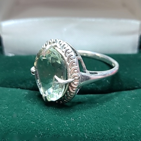PTI Sterling Silver Large Green Stone Cocktail Ring Oval Size 9.75 Handmade - Picture 3 of 8